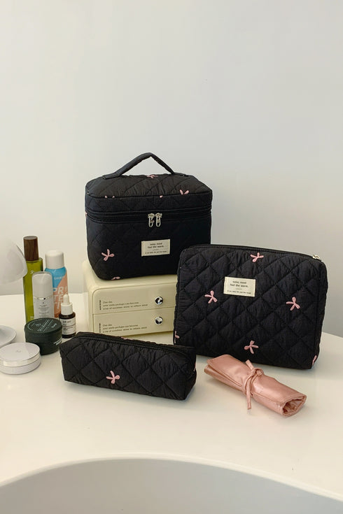 3 Piece Bow Quilted Cloth Storage Bag Set - Odaingerous